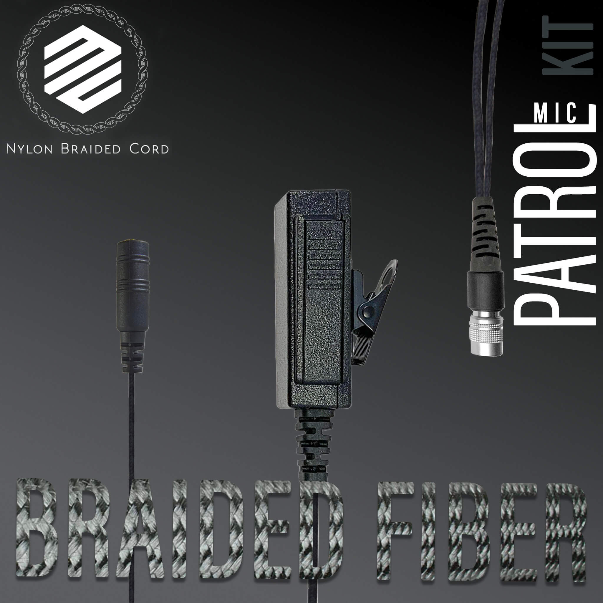 B2W-3.5F-SR, Braided Tactical Mic w/ 3.5mm Female Audio Jack & Quick Disconnect (Hirose) Connector