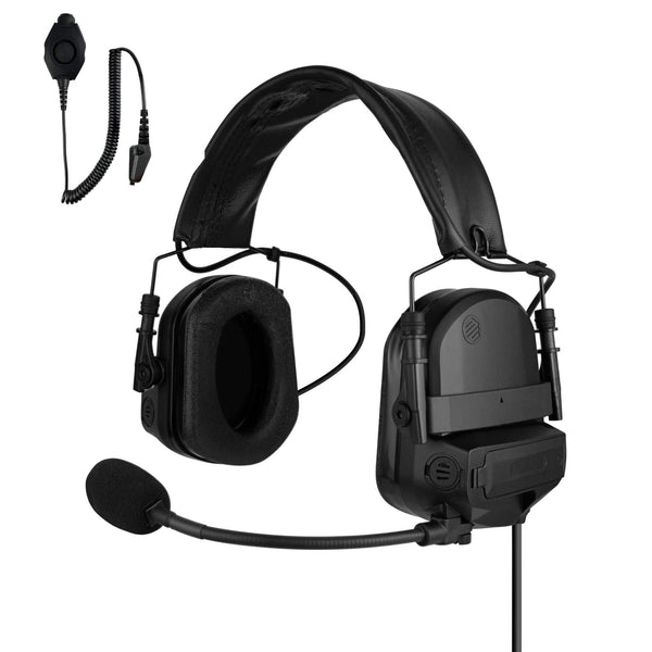 Tactical Radio Helmet Headset w/ Active Hearing Protection - PTH-V2-11 Material Comms PolTact Headset & Push To Talk(PTT) Adapter For EF Johnson: VP5000, VP5230, VP5330, VP5430, VP6000, VP6230, VP6330, VP6430
