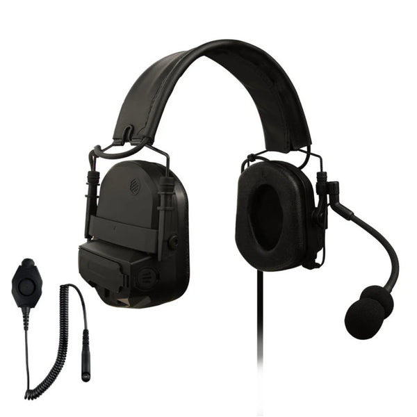 Tactical Radio Helmet Headset w/ Active Hearing Protection - PTH-V2-37 Material Comms PolTact Headset & Push To Talk(PTT) For Tactical Radio Headset w/ Active Hearing Protection - Motorola R7, MXP600, & ION Series